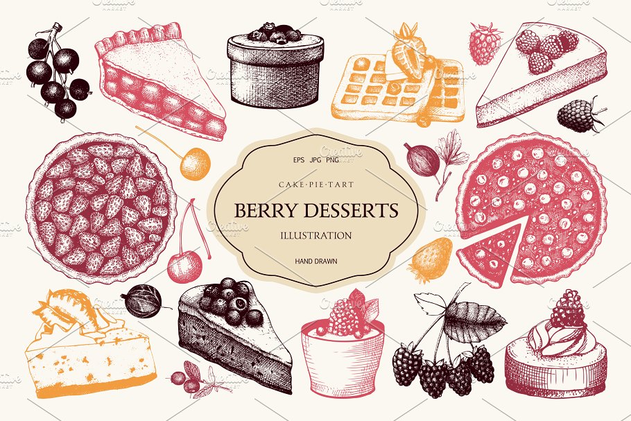 水果糕点及甜点插画设计套件 Fruit Pastries &