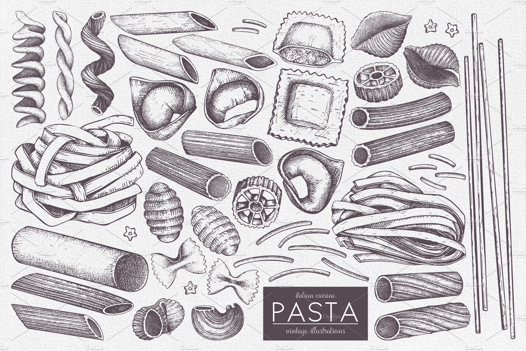 意大利面食和通心粉矢量插画 Vector Pasta &am