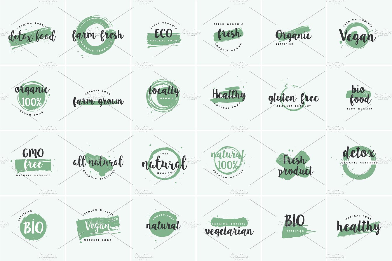 72个漂亮的绿色设计元素矢量标志Organic, Natur