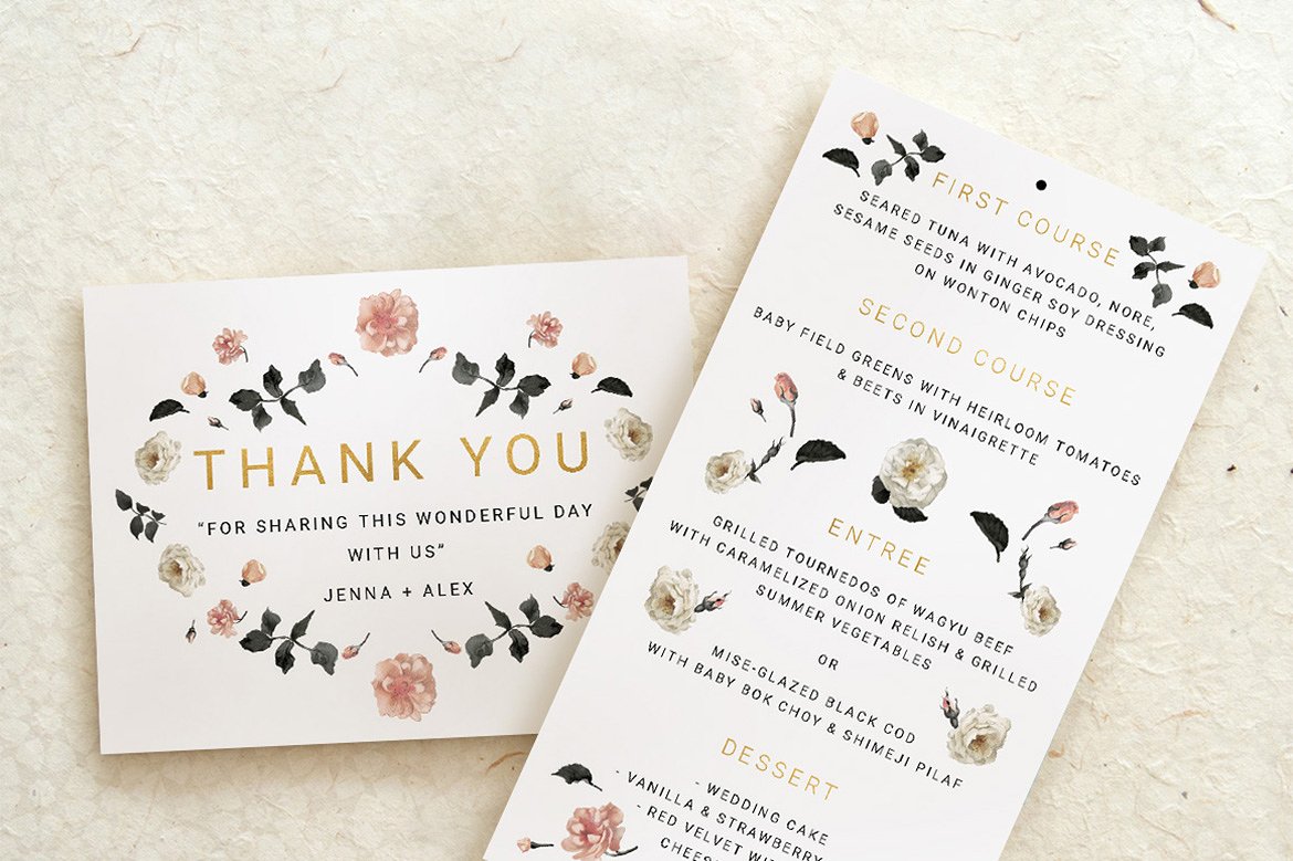 花卉邀请函Rose Gold Wedding Invitat