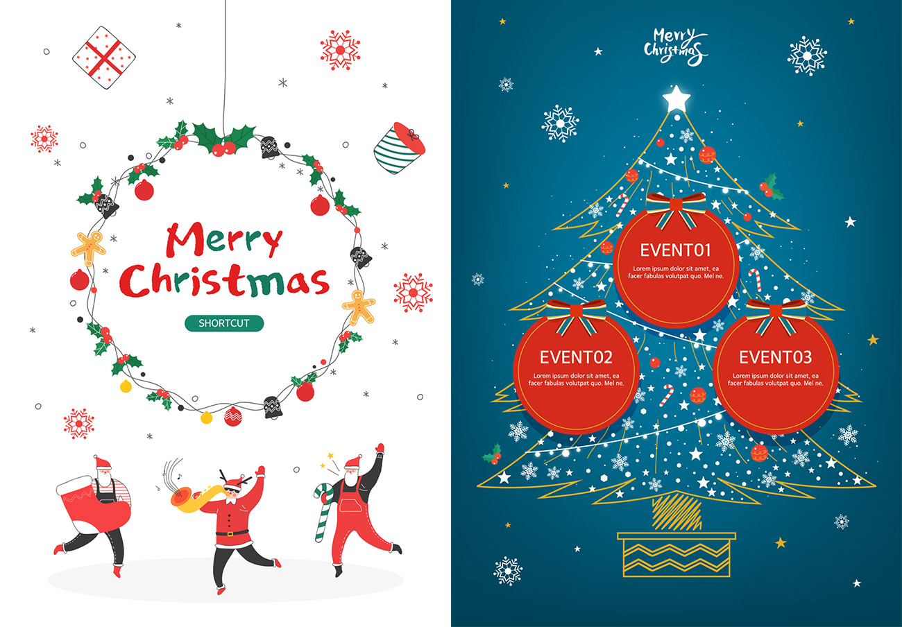 10个不同风格圣诞节矢量插图海报素材合辑