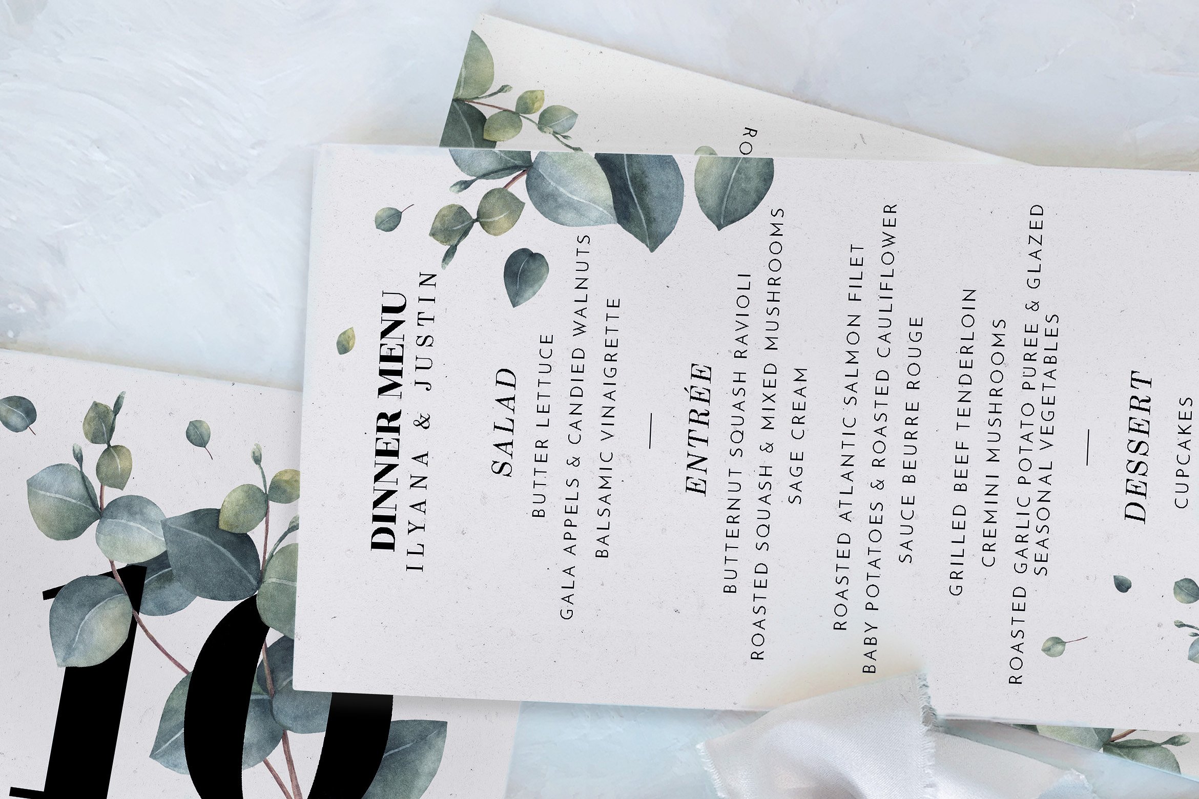 手绘水彩桉树树叶装饰婚礼设计套件 Eucalyptus-Fo