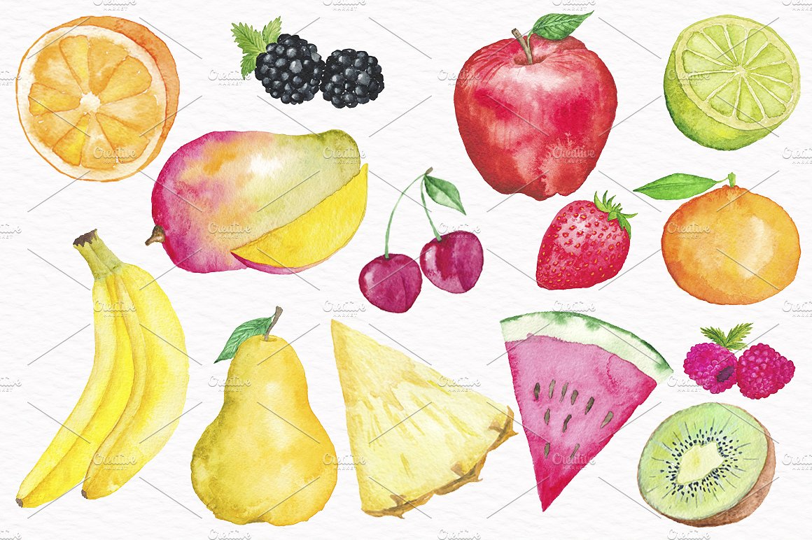 水彩水果插画合集 Fruit-Watercolor-Coll