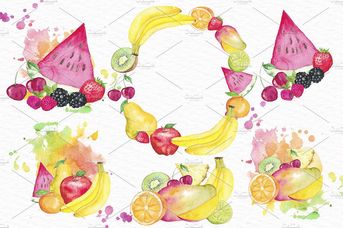 水彩水果插画合集 Fruit-Watercolor-Coll