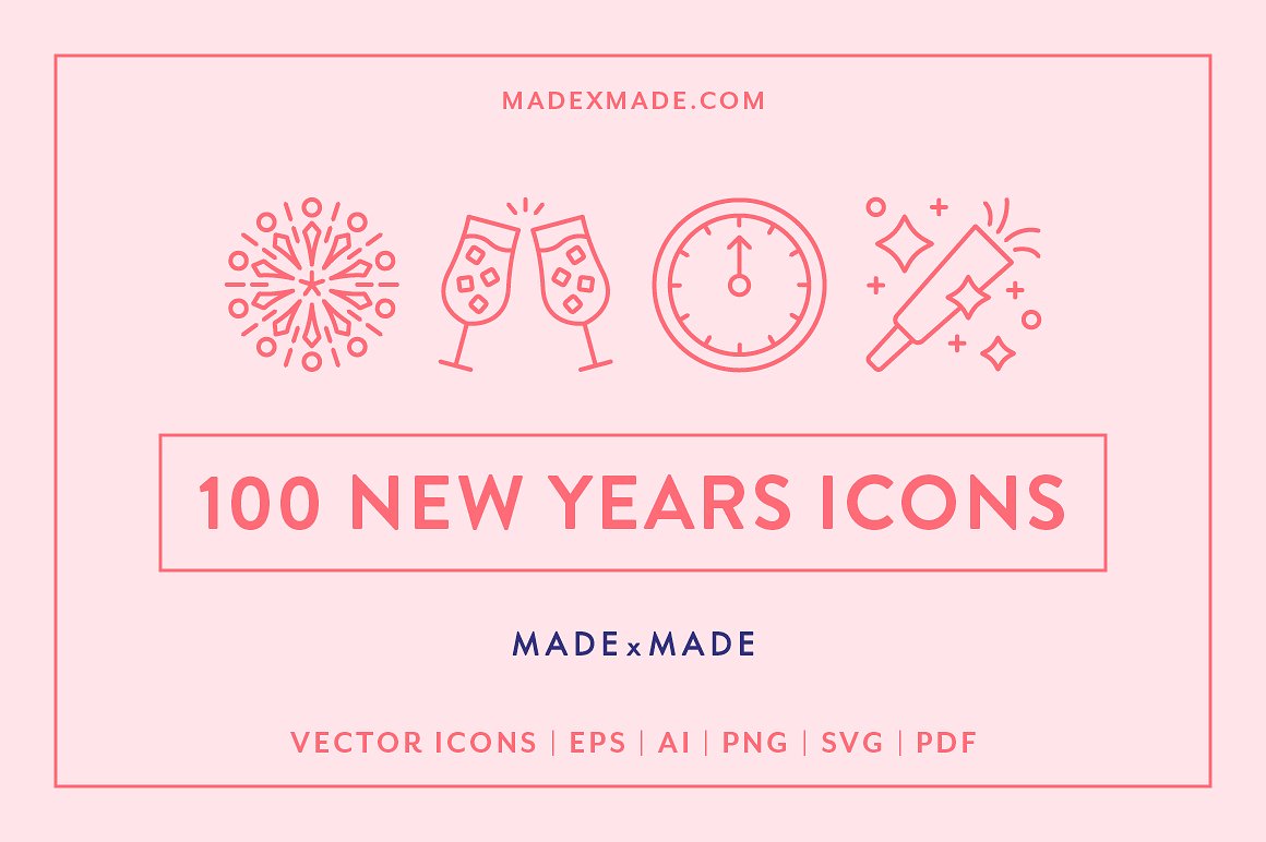 100个新年线形图标合辑 Line Icons – New