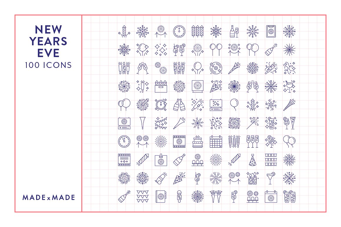 100个新年线形图标合辑 Line Icons – New