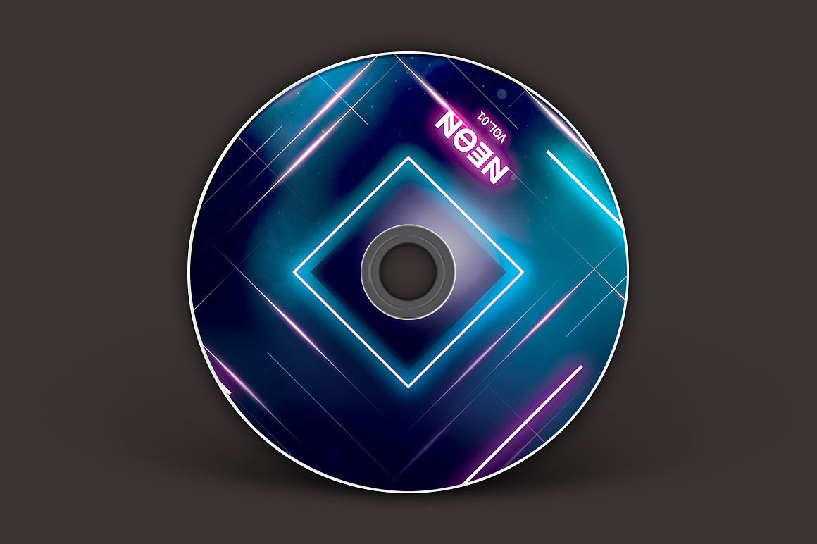 霓虹灯背景音乐CD封面模板 Neon-CD-Cover-Ar