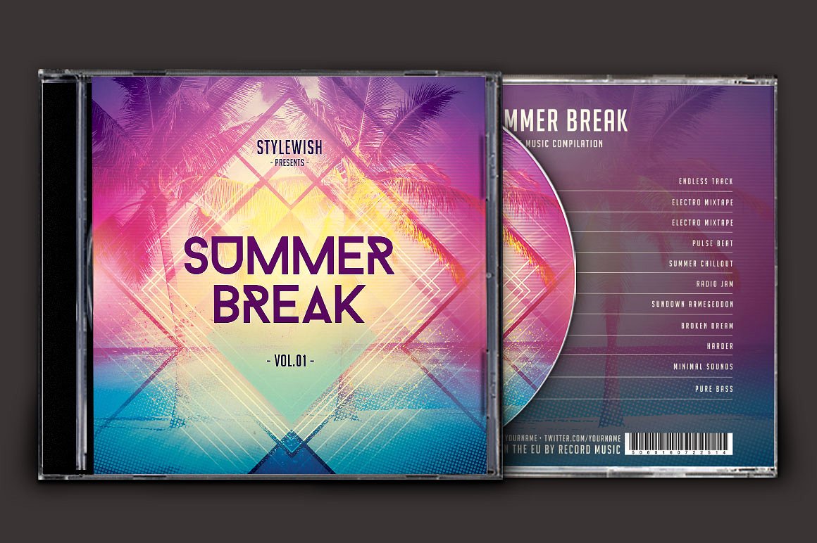 夏日节奏音乐CD封面模板 Summer Break CD C