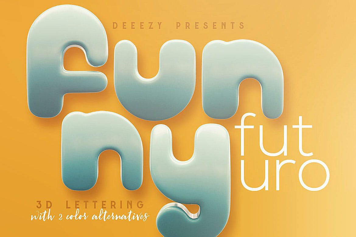 时尚可爱的3D立体质感的清新数字英文字体funny-futu