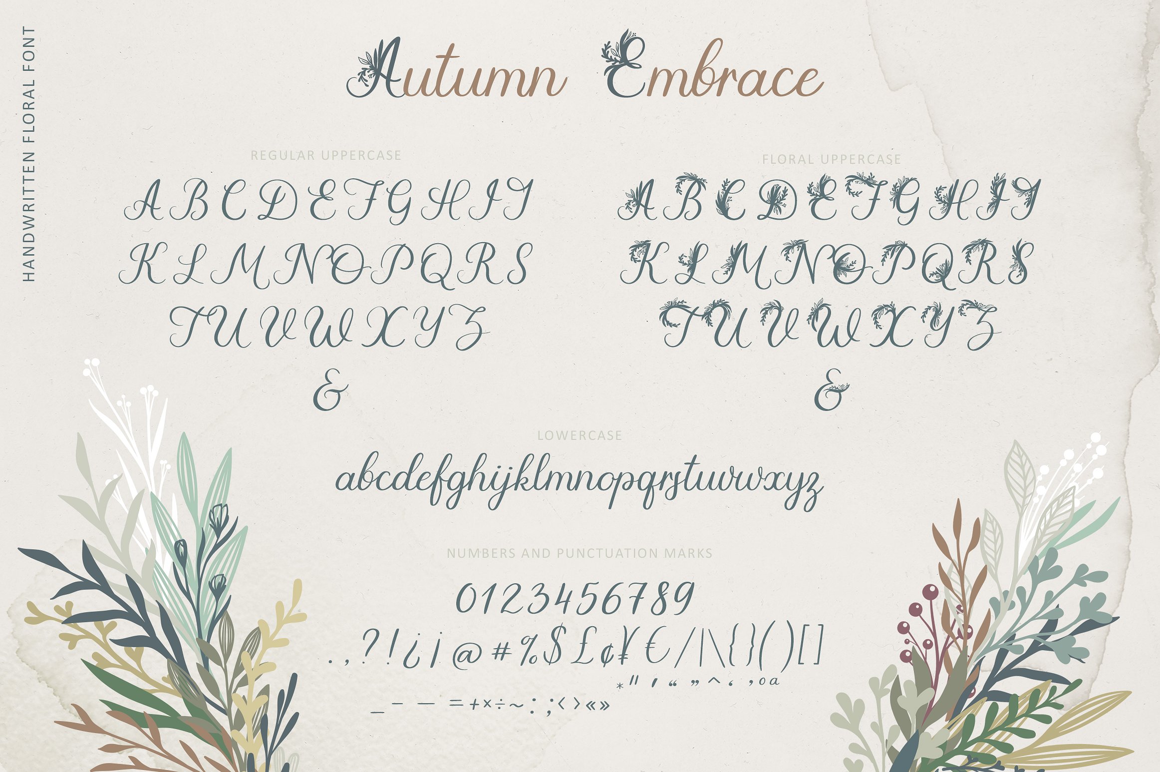 秋季手写花卉装饰英文字体 Autumn Embrace Fl