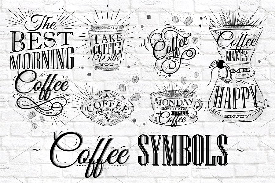 手绘咖啡插画素材 Coffee-Symbols #33340