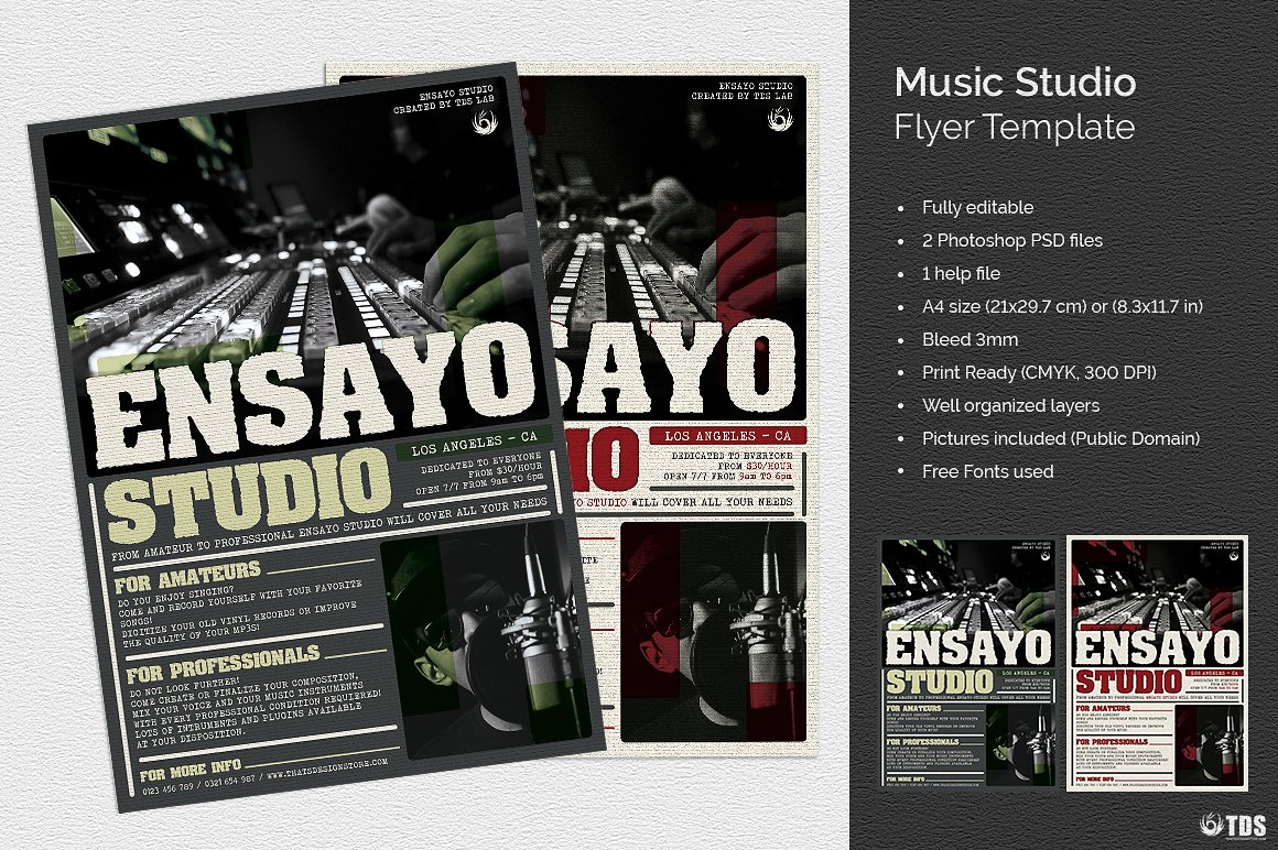 音乐工作室宣传传单PSD模板 Music-Studio-Fl