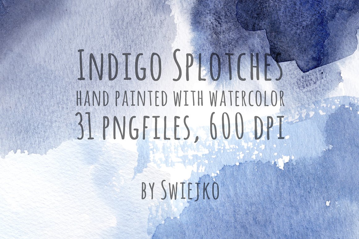 水彩靛蓝斑点设计素材 Watercolor-indigo-s
