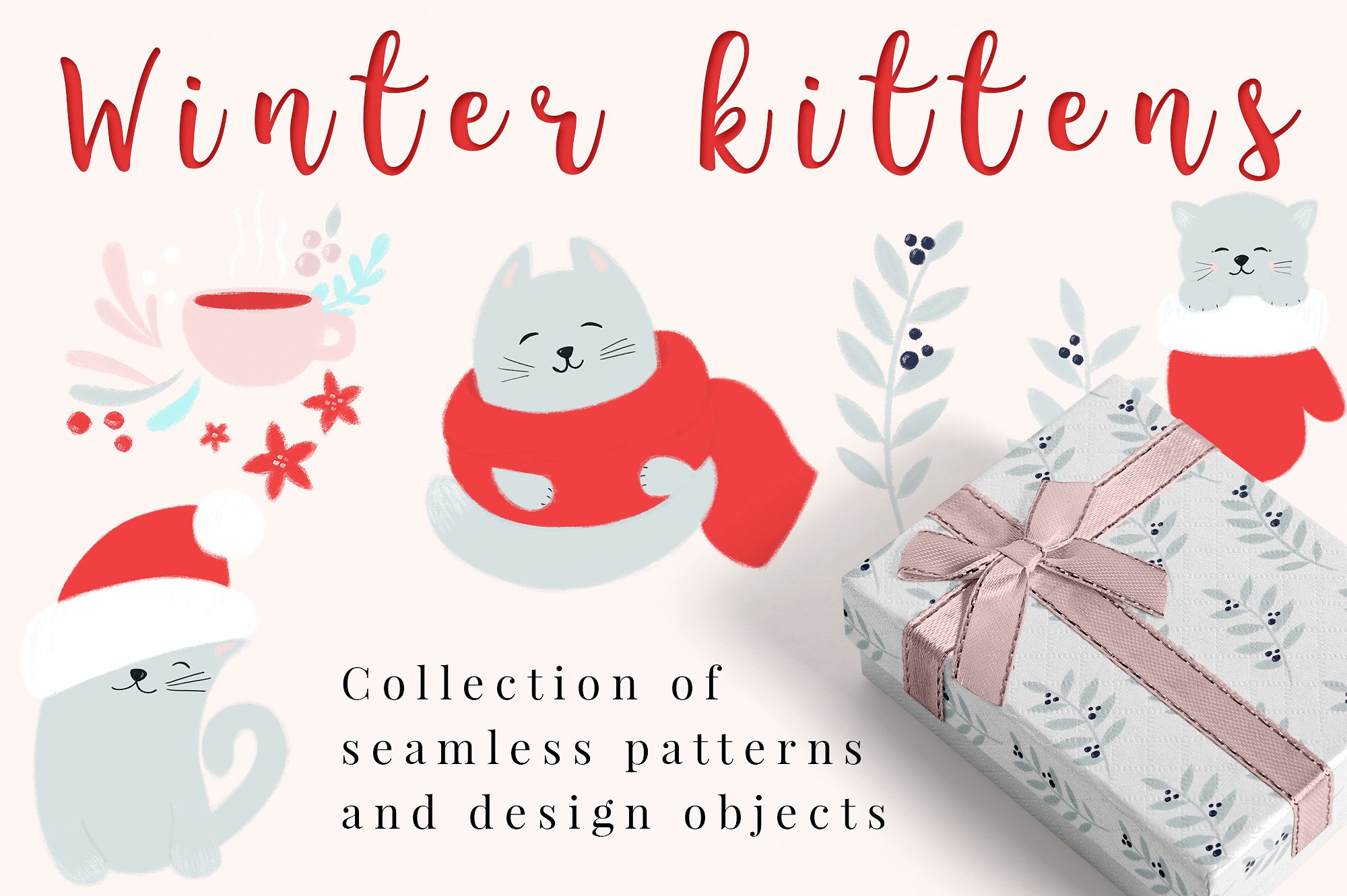 冬季温暖的小猫图案素材合辑 Winter kittens #