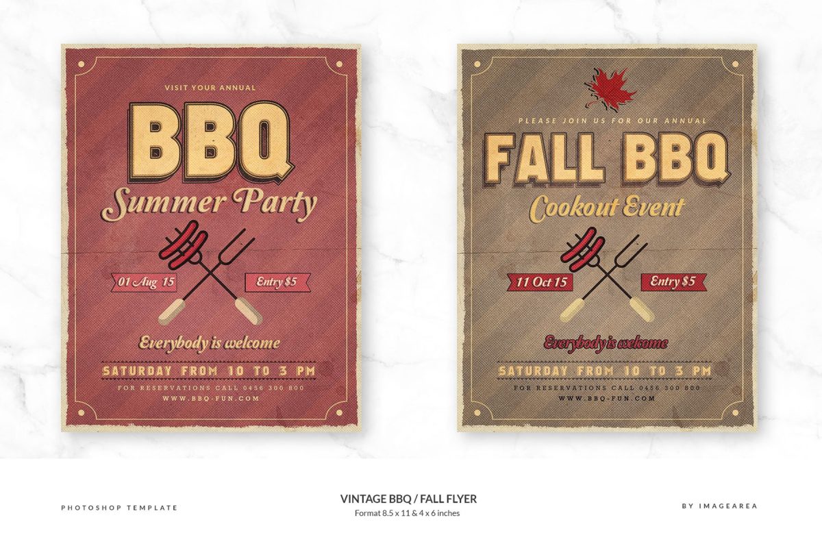 复古BBQ户外活动海报传单模板 Vintage BBQ /