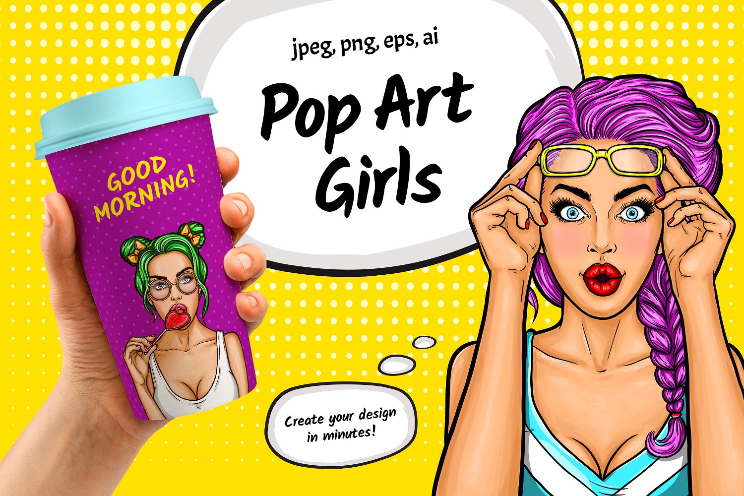 流行性感的艺术女孩矢量插图 Pop Art Girls #2