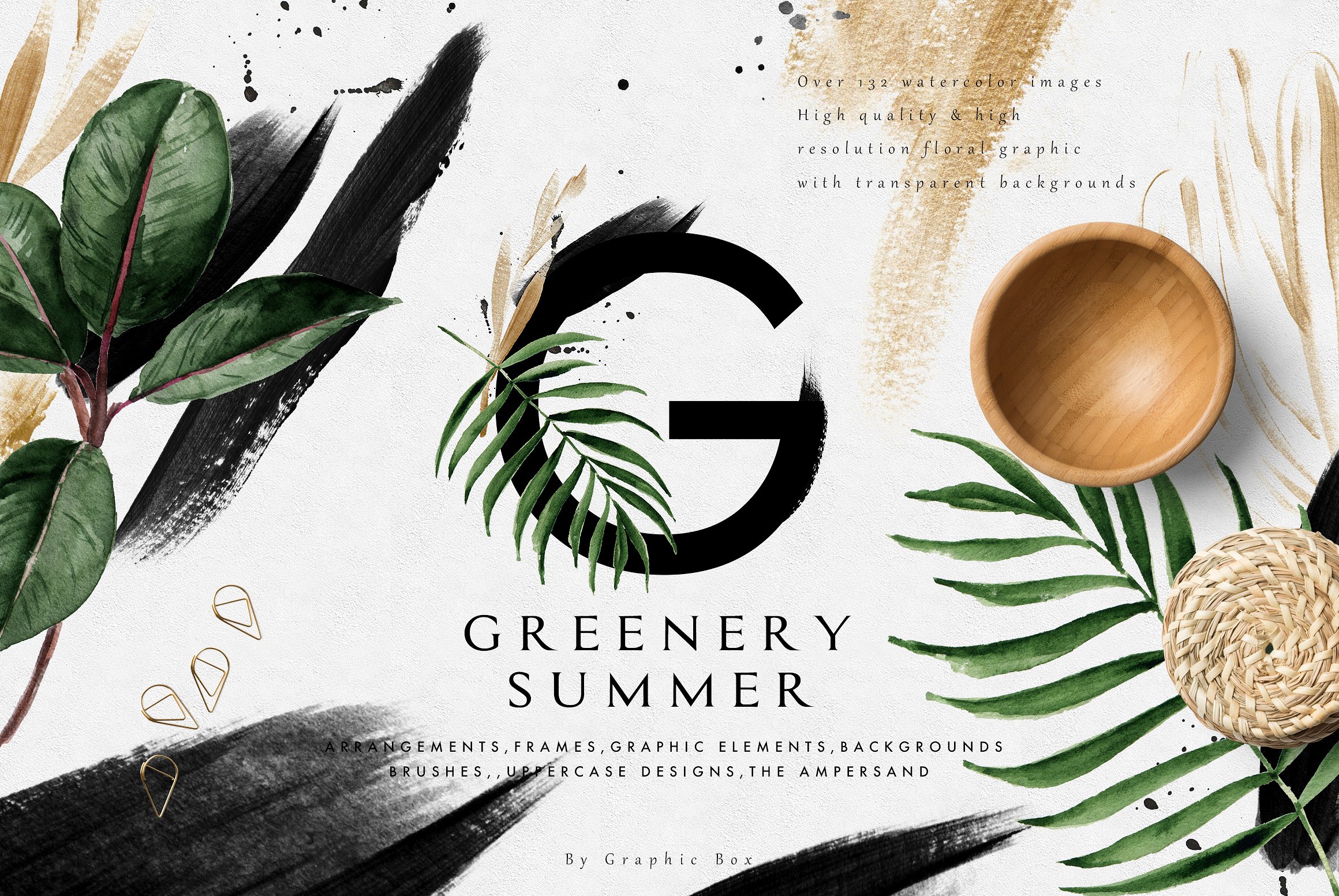 高品质水彩风格的夏季绿叶素材包合辑 Greenery Sum
