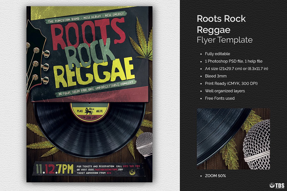 音乐派对传单PSD模板 Roots-Rock-Reggae-