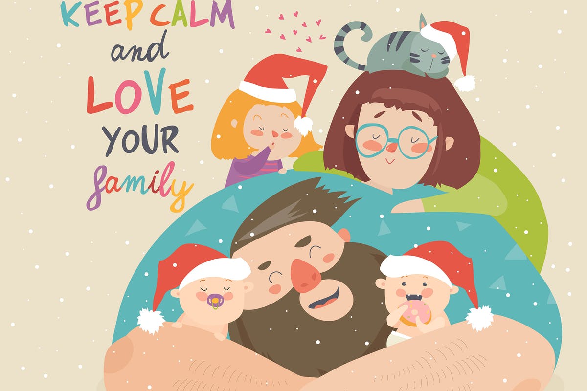 可爱的圣诞主题家庭矢量插画 elements-portrai