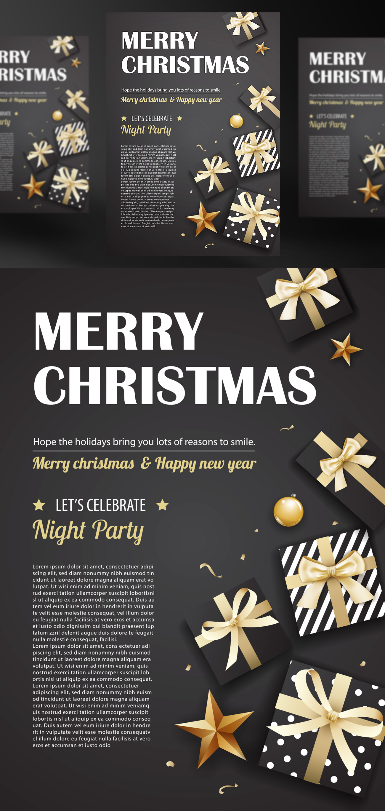2019年黑金圣诞节新年快乐矢量插图海报素材 Merry C