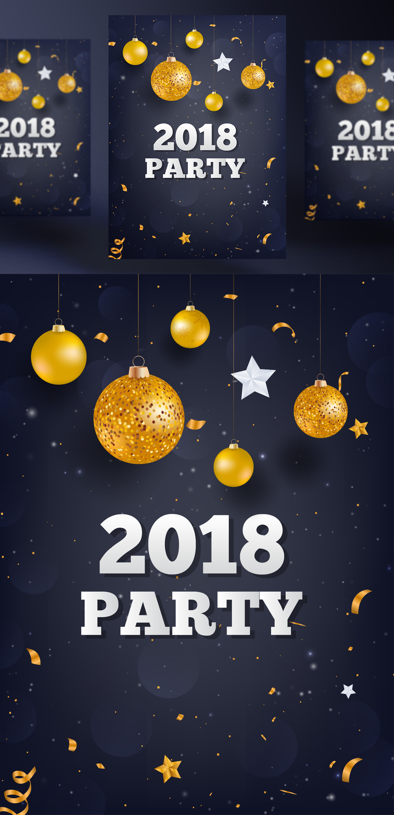 2019年黑金圣诞节新年快乐矢量插图海报素材 Happy N