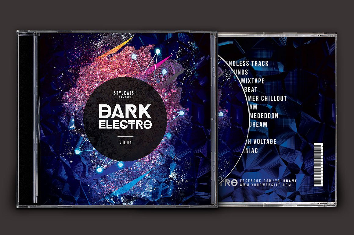 深色背景电子音乐CD封面模板 Dark-Electro-CD