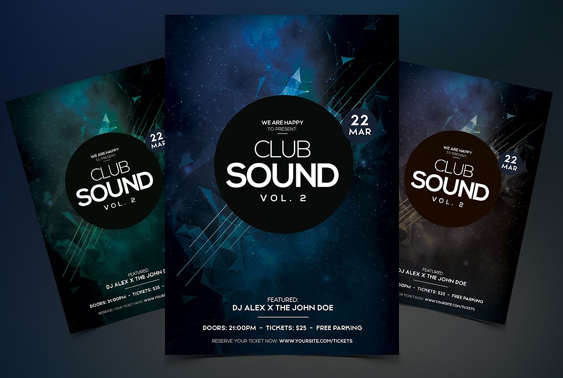 极简主义的音乐类活动宣传海报模板 Club_Sound___