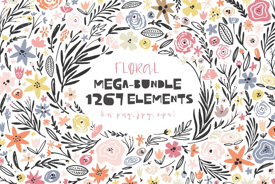 矢量手绘花卉&植物插画设计素材 Floral-me