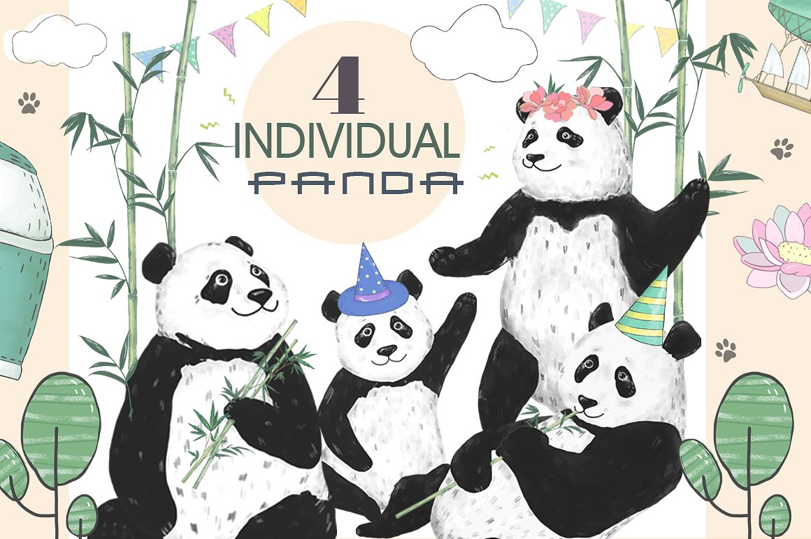 可爱的手绘夏季主题熊猫冒险设计素材 1690328_Pand