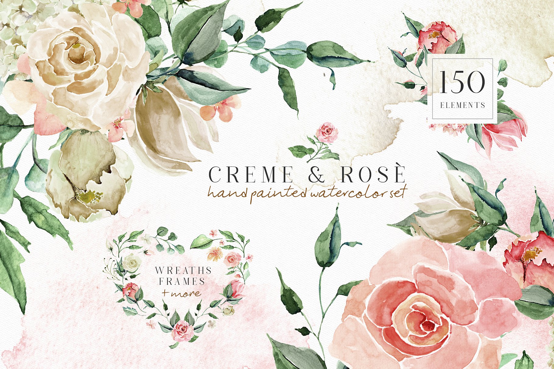 手绘水彩花卉植物设计素材 Creme-Rose-Waterc