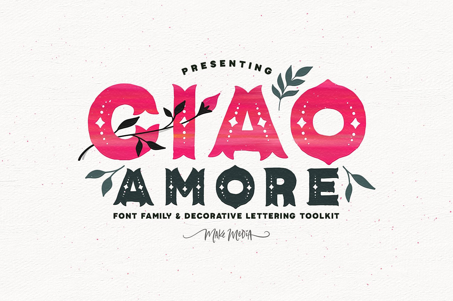 矢量手绘花卉植物装饰字体设计素材 Ciao-Amore-De