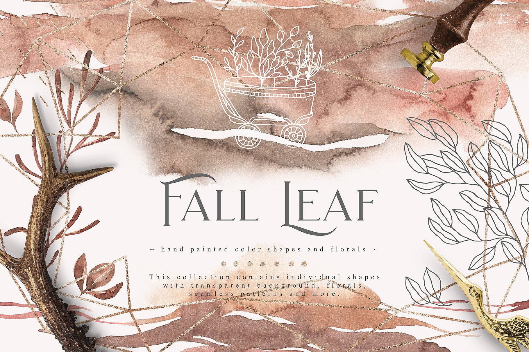 秋天主题手绘水彩装饰元素设计素材 Fall-Leaf-Co
