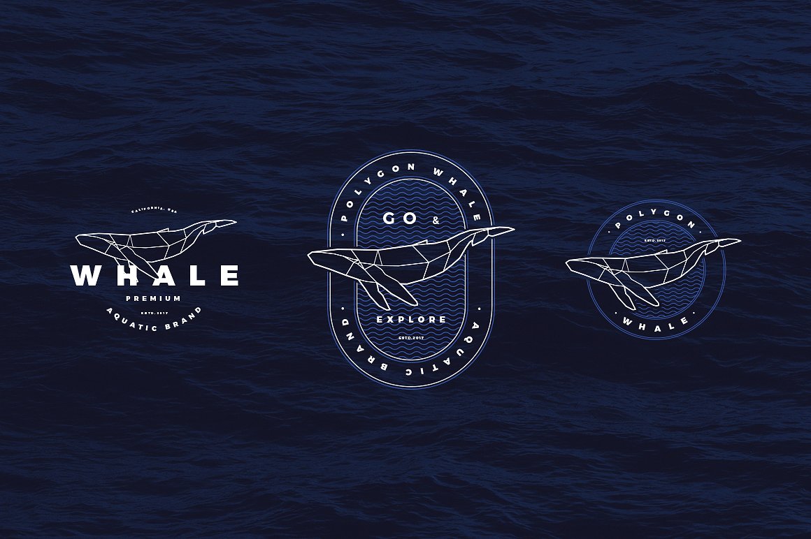 高格调海洋主题矢量标志设计素材 Polygonal Whal
