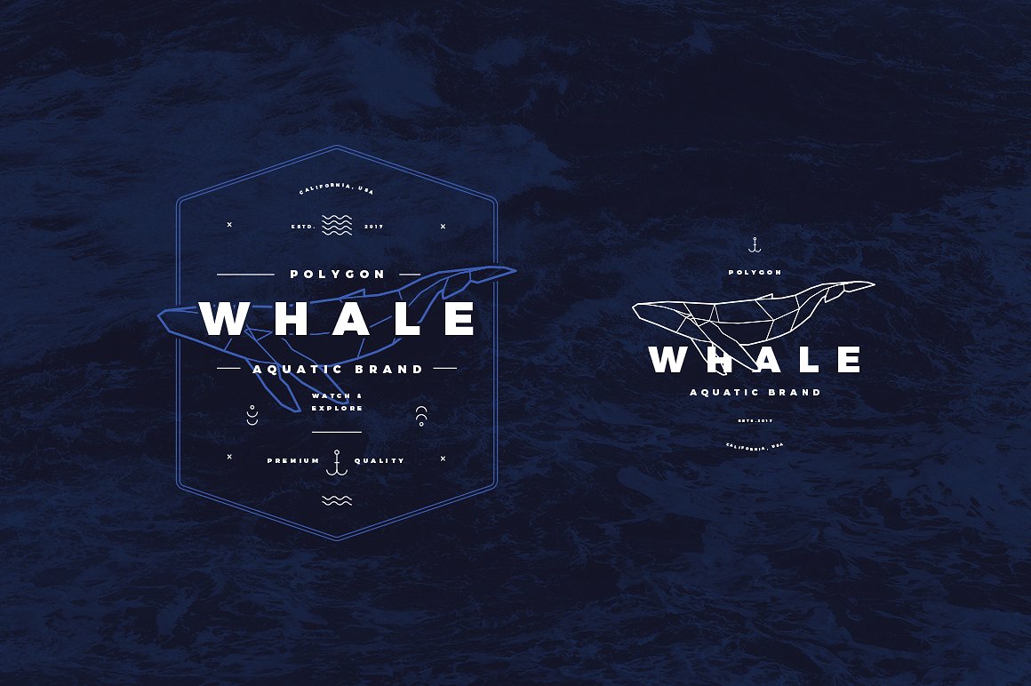 高格调海洋主题矢量标志设计素材 Polygonal Whal