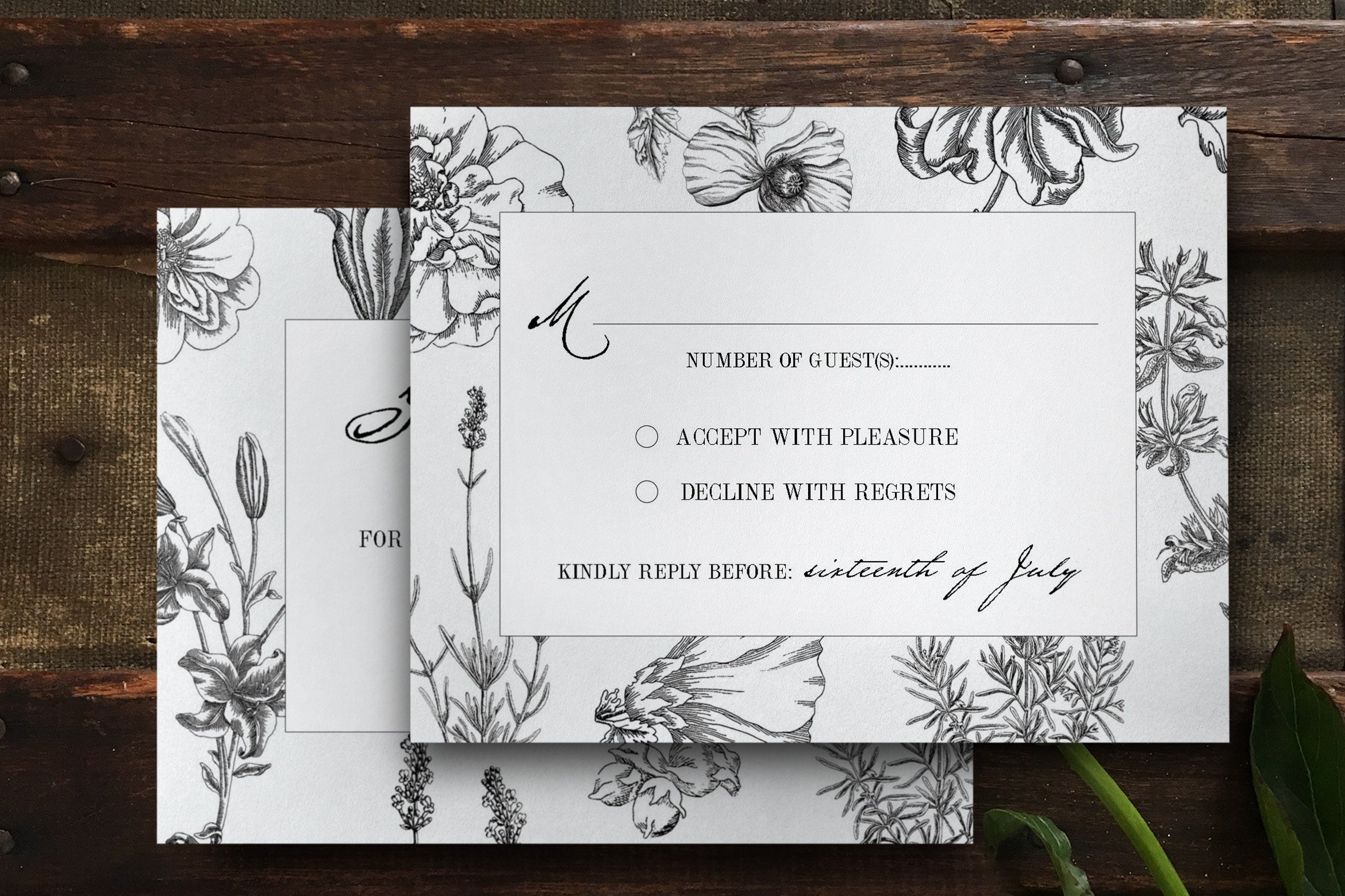 质朴的矢量手绘植物婚礼请柬贺卡设计模板 Botanical-