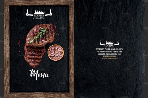 西餐厅烧烤菜单传单设计模板 Grill-Restaurant