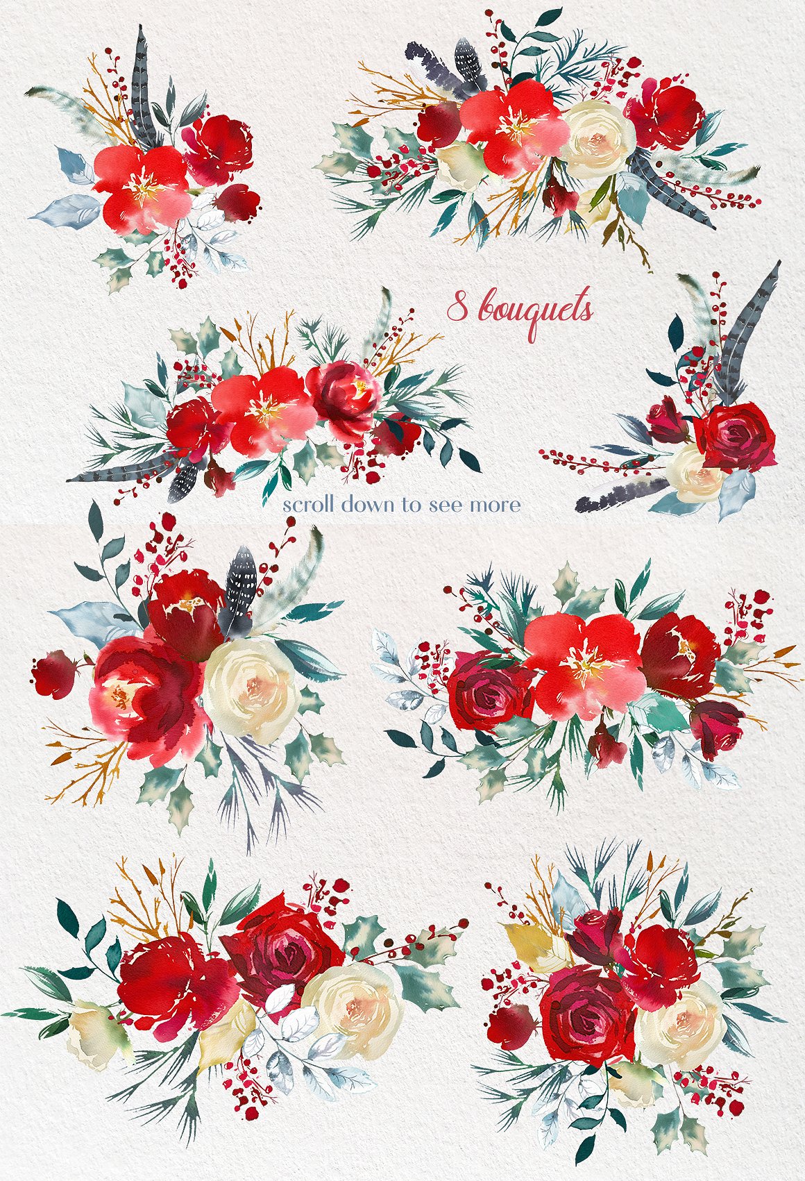波西米亚风格手绘水彩花卉设计素材 Boho-Scandi-R