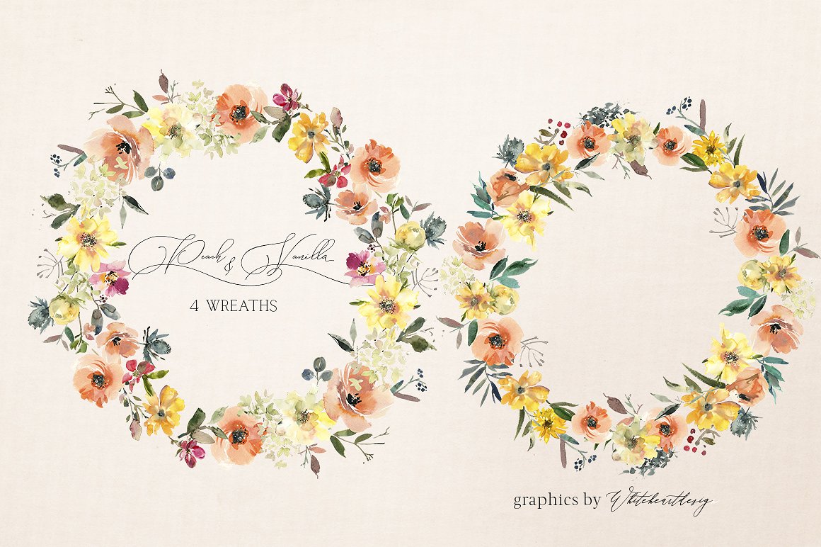 手绘水彩秋季花卉设计素材 Peach-Vanilla-Wat