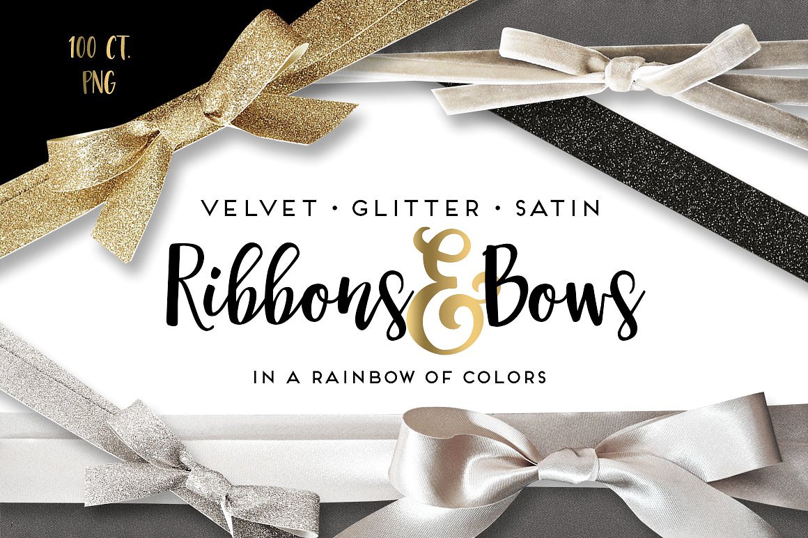 天然绒和闪光材质丝带素材Velvet Satin Glitt