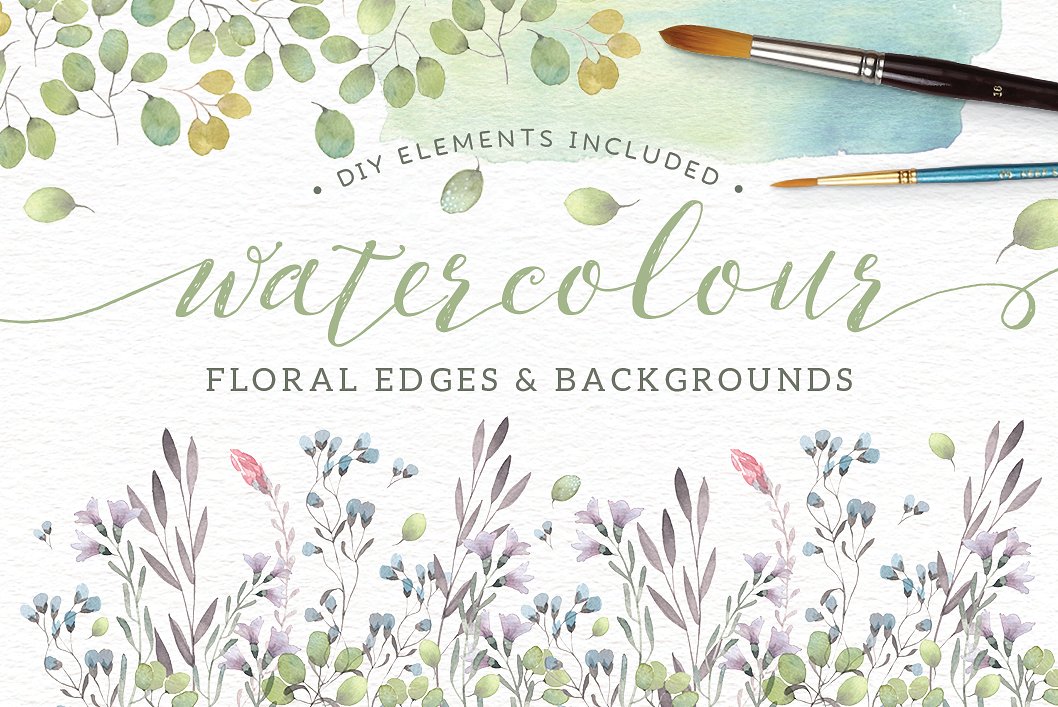 手绘水彩植物树叶设计素材 Watercolor-floral