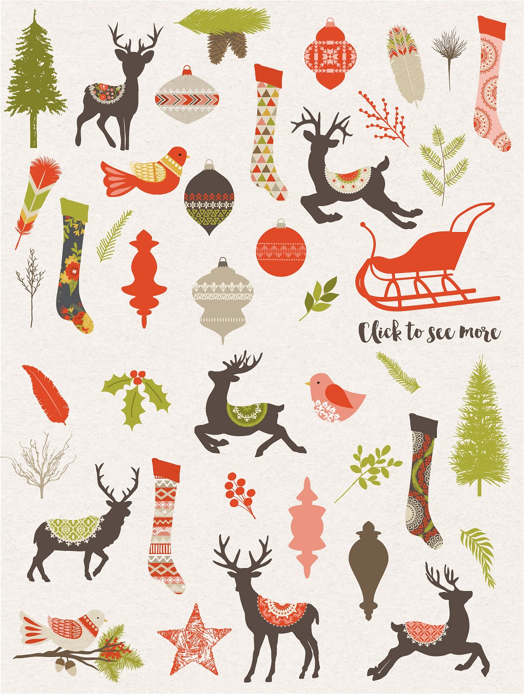 质朴圣诞矢量图形与无缝图案设计背景 Rustic-Chris