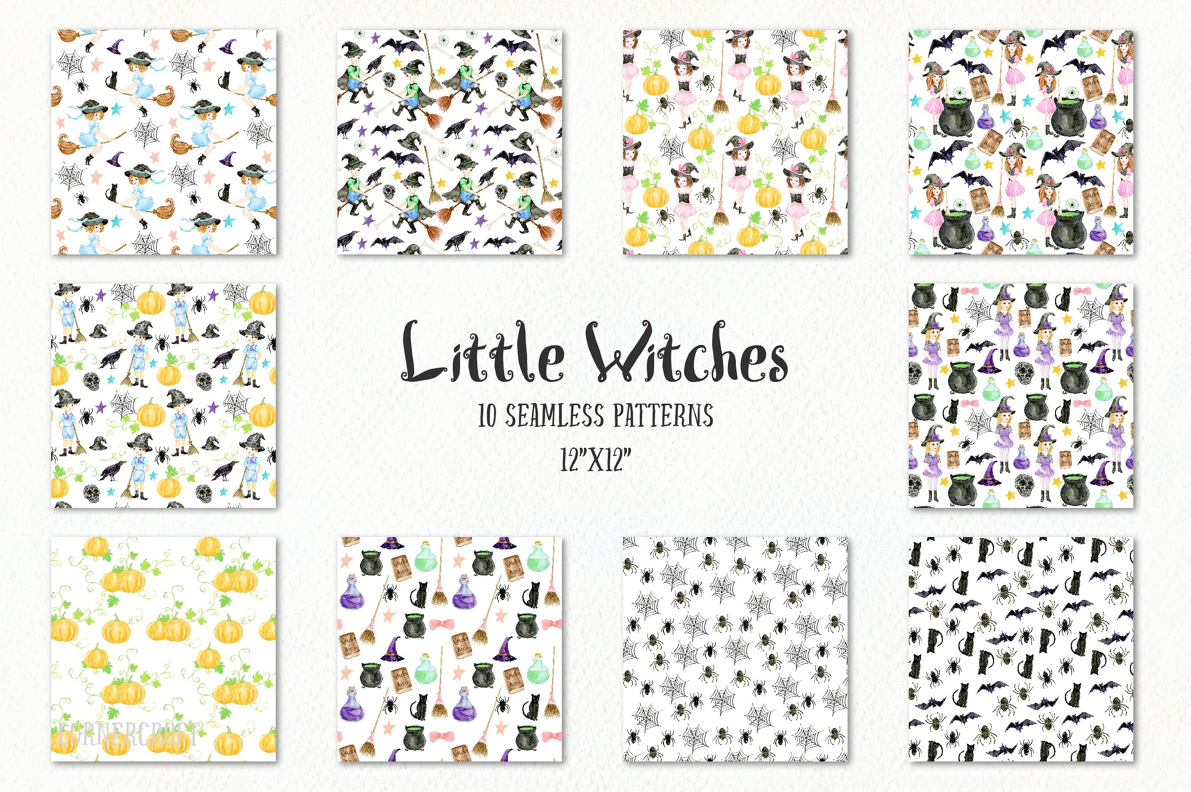 手绘水彩小女巫设计素材 Little-Witches-Des