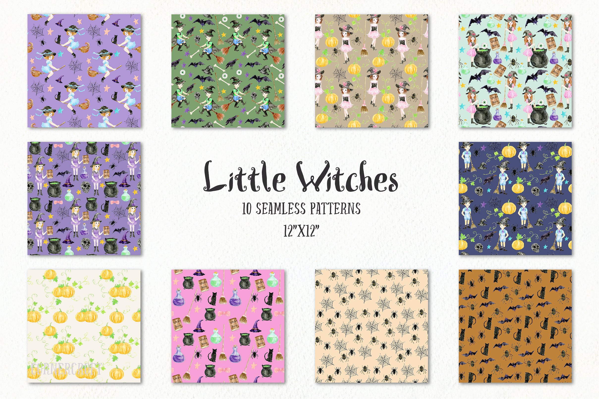 手绘水彩小女巫设计素材 Little-Witches-Des