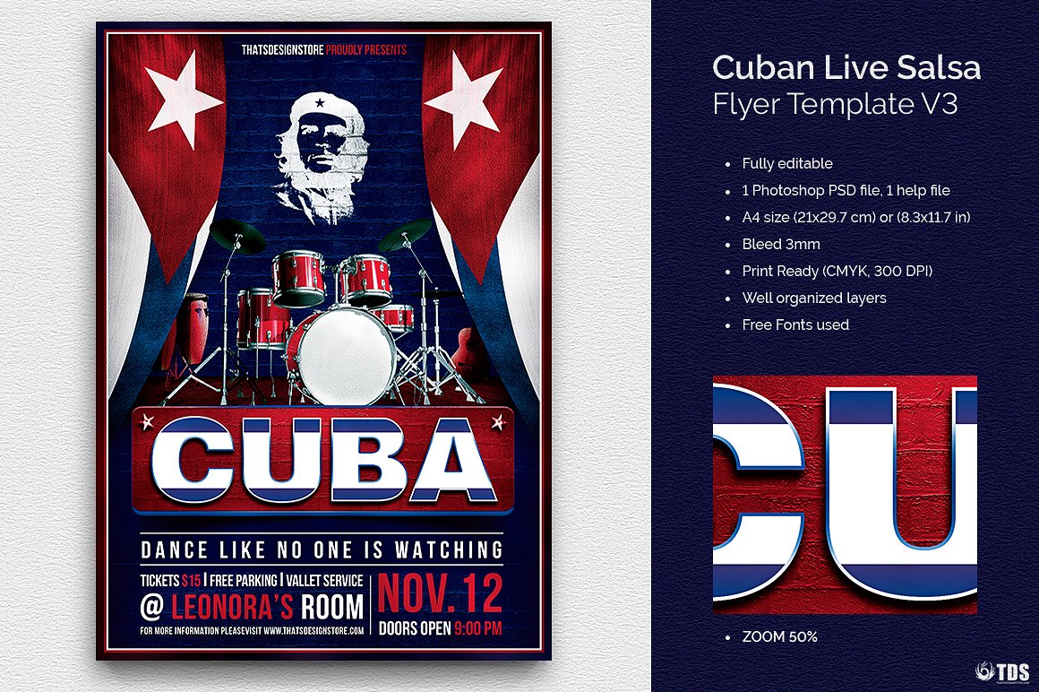 古巴萨尔萨音乐海报传单设计模板 Cuban-Live-Sal