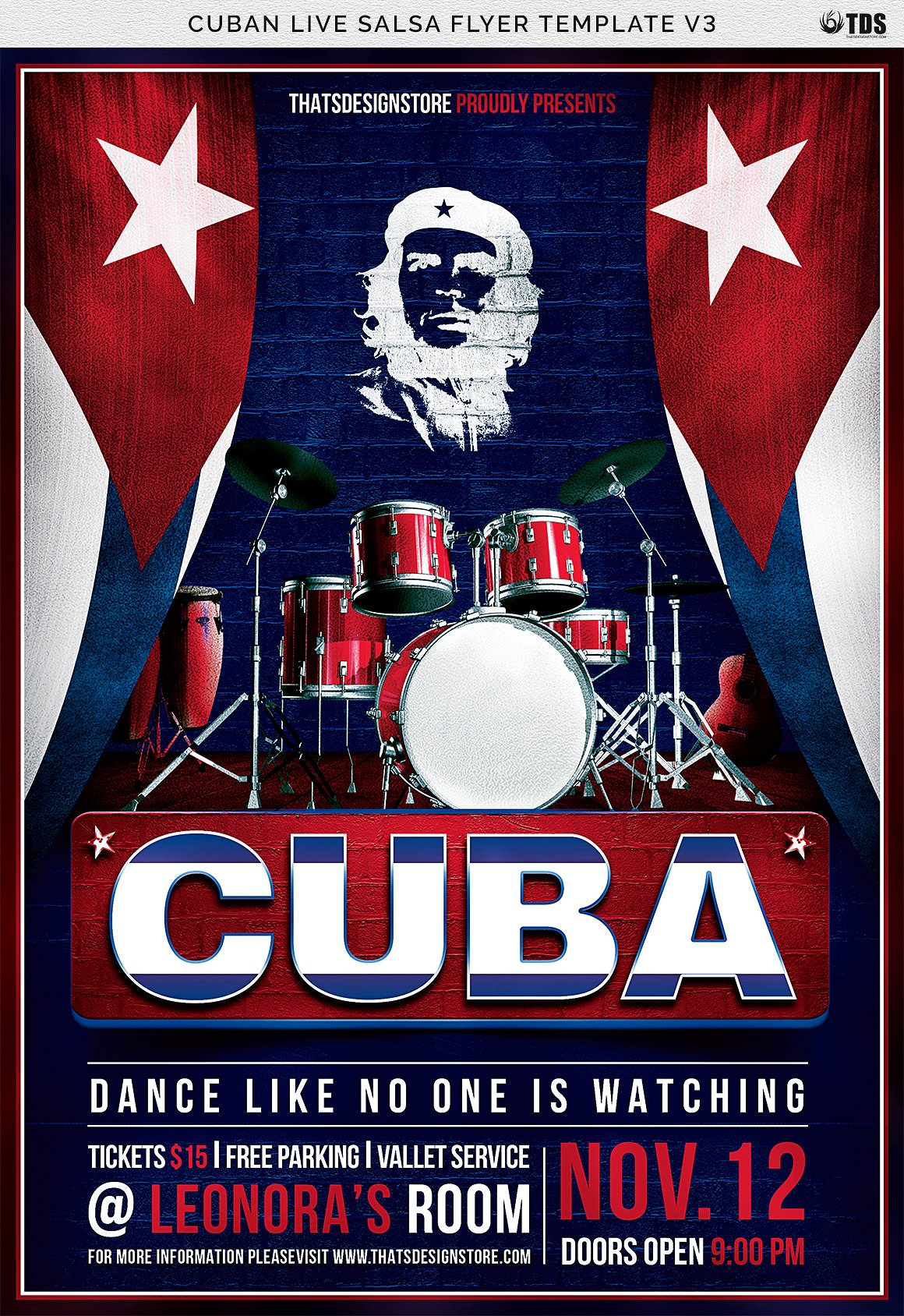 古巴萨尔萨音乐海报传单设计模板 Cuban-Live-Sal