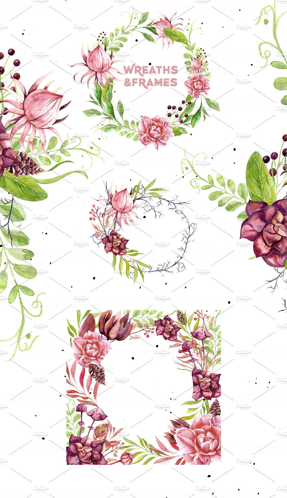 手绘水彩万圣节元素花卉植物设计素材 Watercolor-M