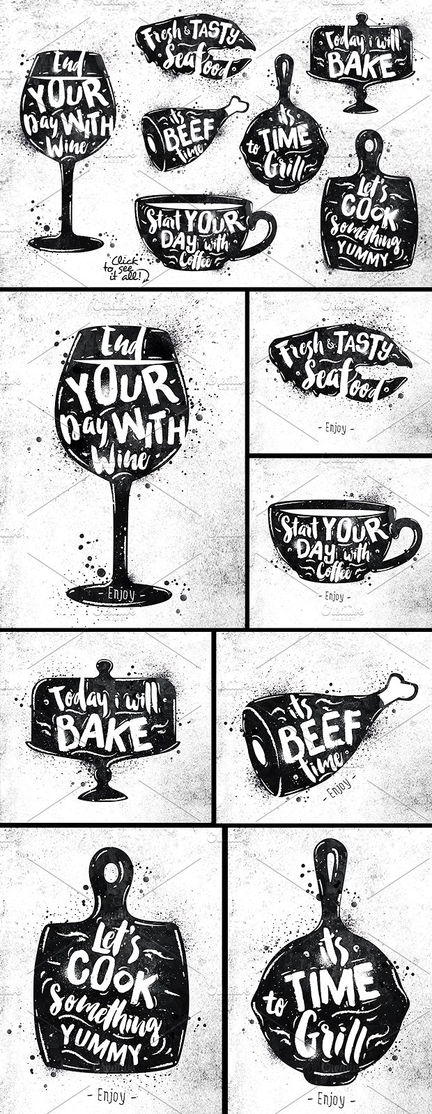 手绘食物标志插图素材Graphic Food Posters