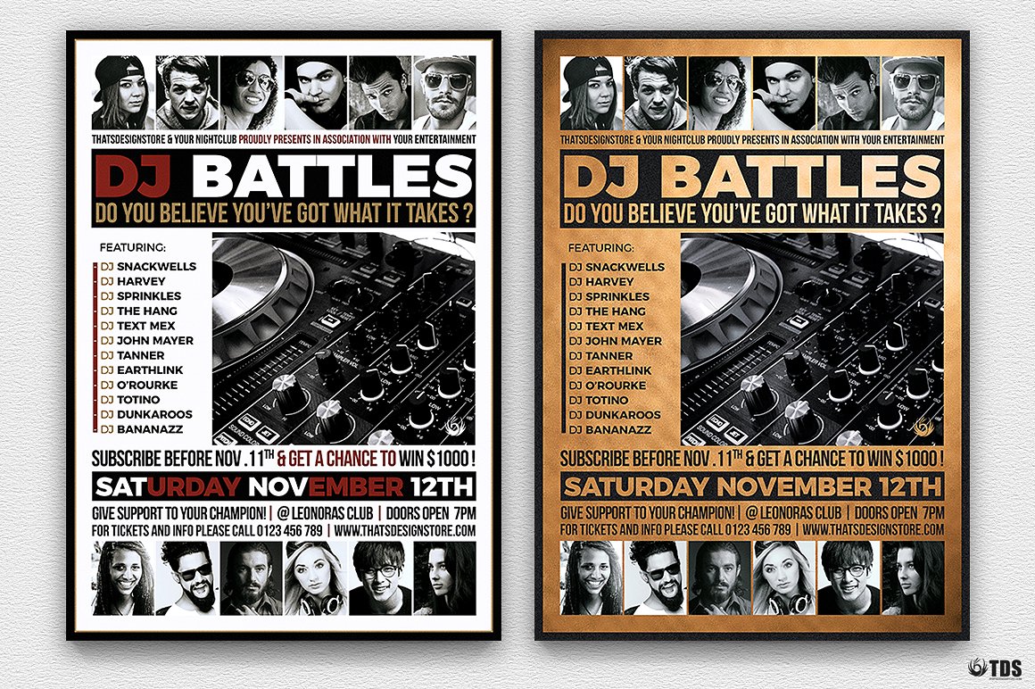DJ音乐对决比赛传单海报PSD模板 DJ-Battle-Fl