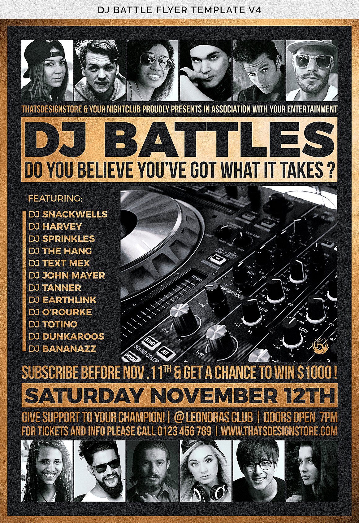 DJ音乐对决比赛传单海报PSD模板 DJ-Battle-Fl