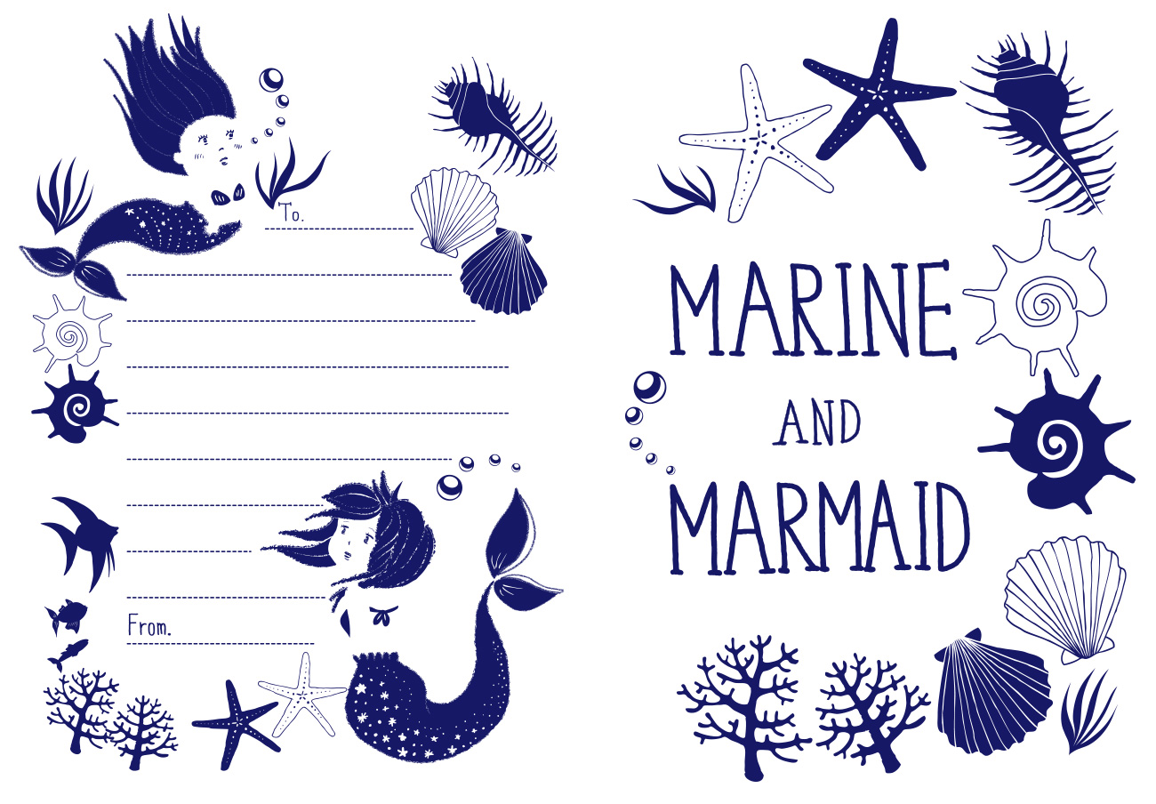 海洋风格美人鱼贝壳笔记本内页矢量图案
